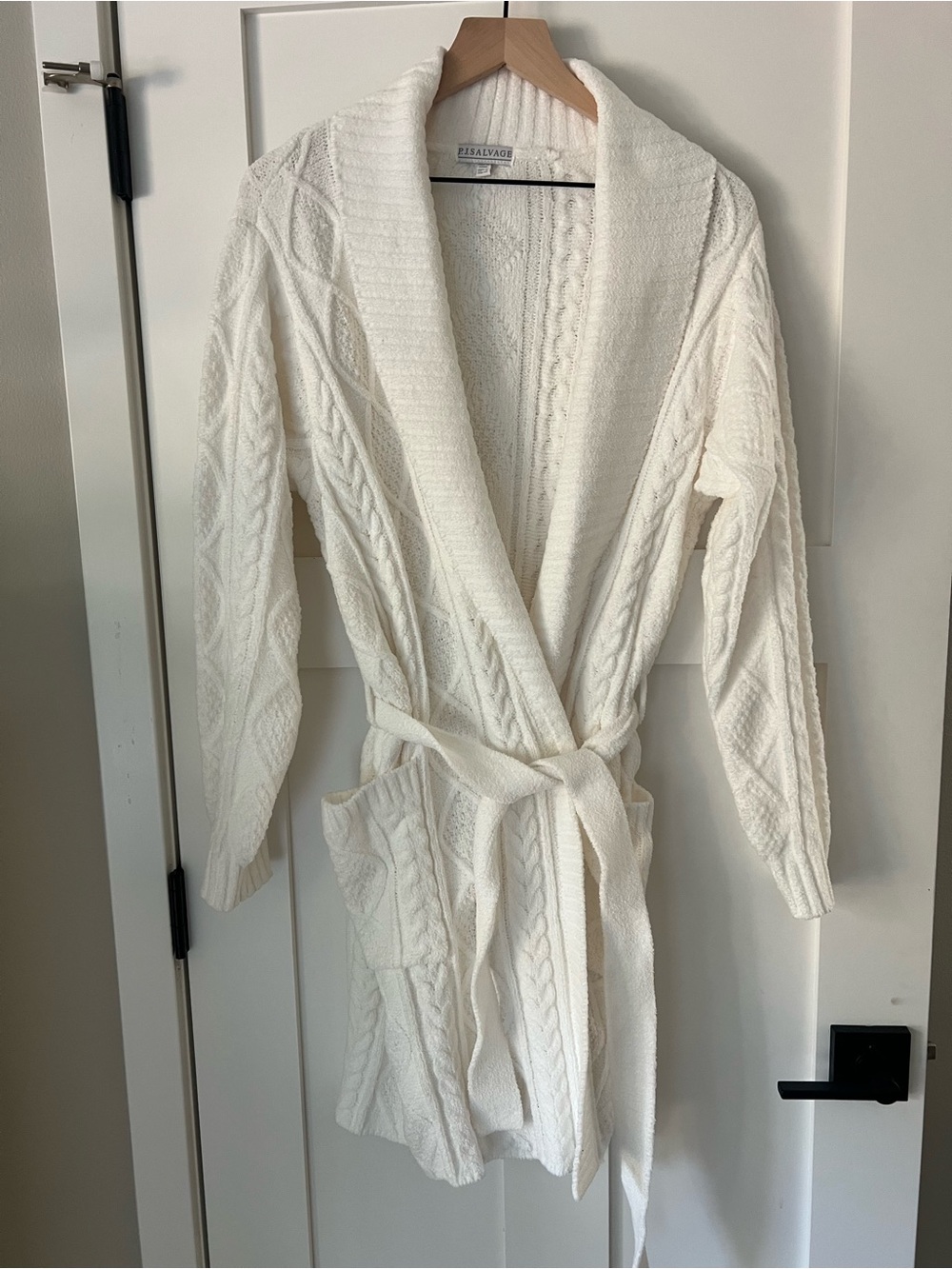 PJ Salvage Chenille Cable Knit Robe Ivory Belted Large - Picture 5 of 14